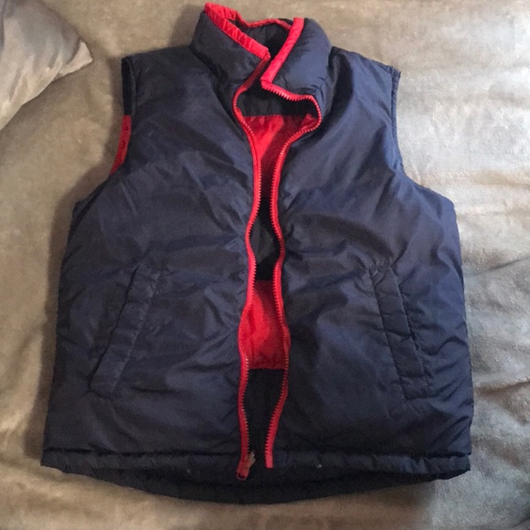 Land’s End Rev. Vest Goose Down Navy/Red Sz 10/12 - Picture 2 of 2